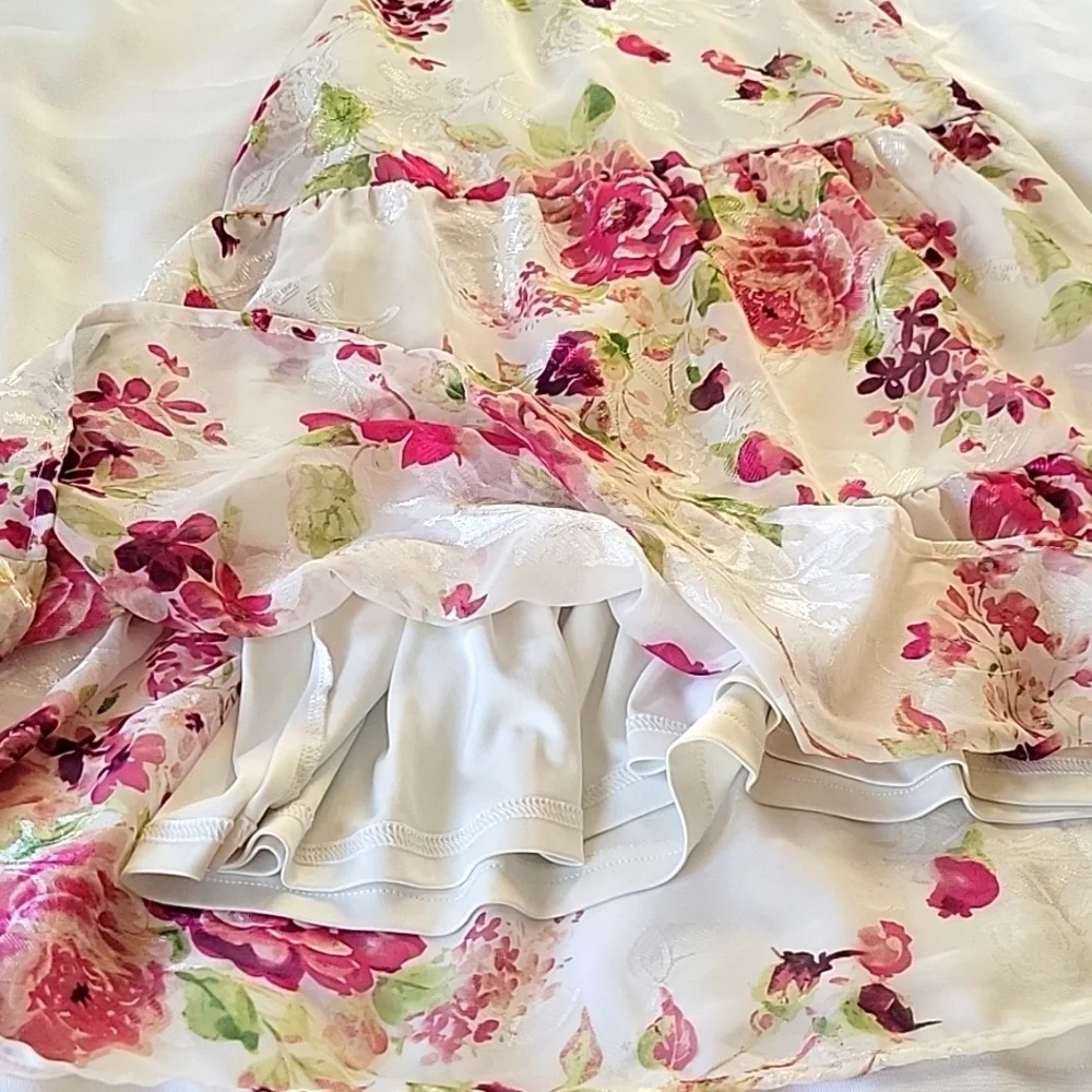 The Childrens Place Girls White Pink Rose Floral Tiered Halter Dress, Size: 14